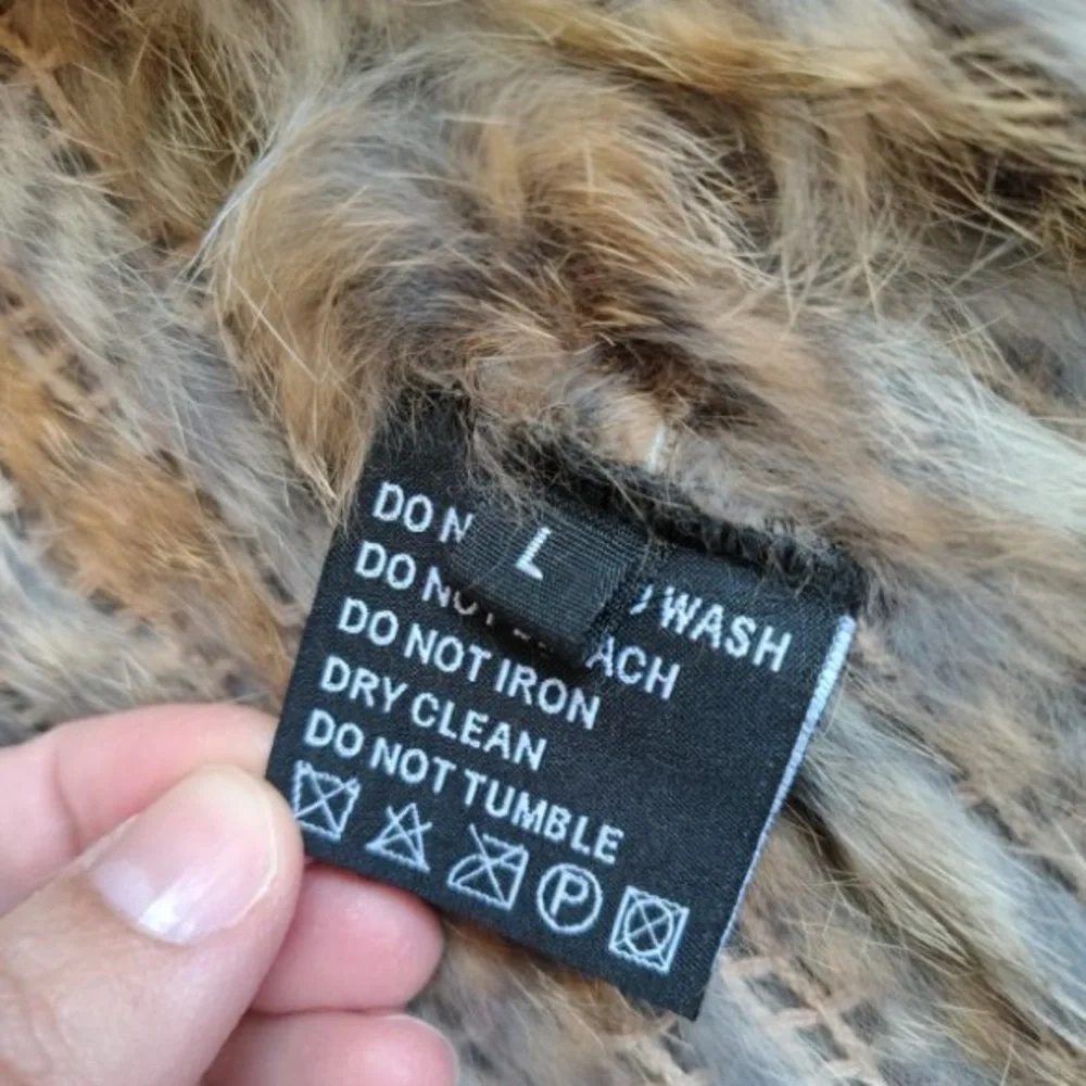 Meefur Rabbit Raccoon Hair Fur Vest Womens L Brown Long Fringe Twilight Victoria - Picture 9 of 15